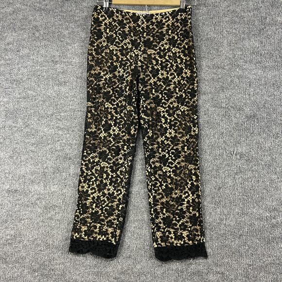 Moschino Pants - Moschino Pants 8 Lace Floral Black Cropped Straight Lined Gothic Dark Romantic
